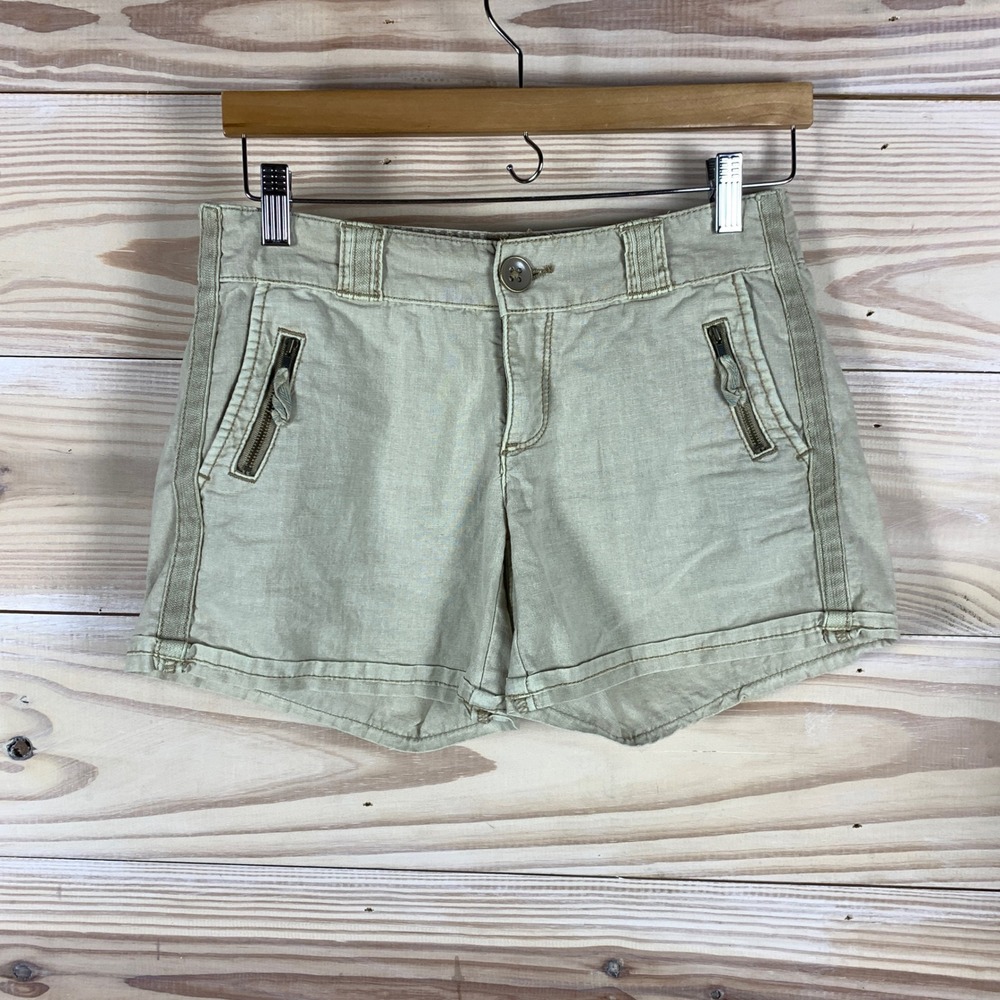 Hei Hei Shorts Womens 26 Tan Linen Blend Utility Cuffed Khaki Anthropologie